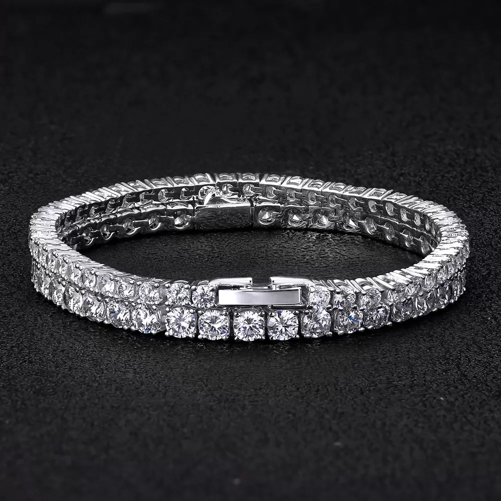 CZ Diamond Tennis Bracelets Set for Men's in White Gold (3mm 4mm) KRKC