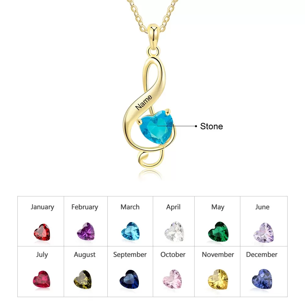 Designer Personalized Musical Note Pendant with Heart Birthstone Gold Color Custom Name Engraved Necklace Gifts for Her