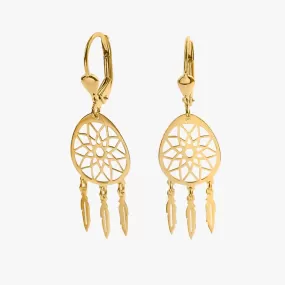 Dreamcatcher Leverback Earrings | 14K Solid Gold