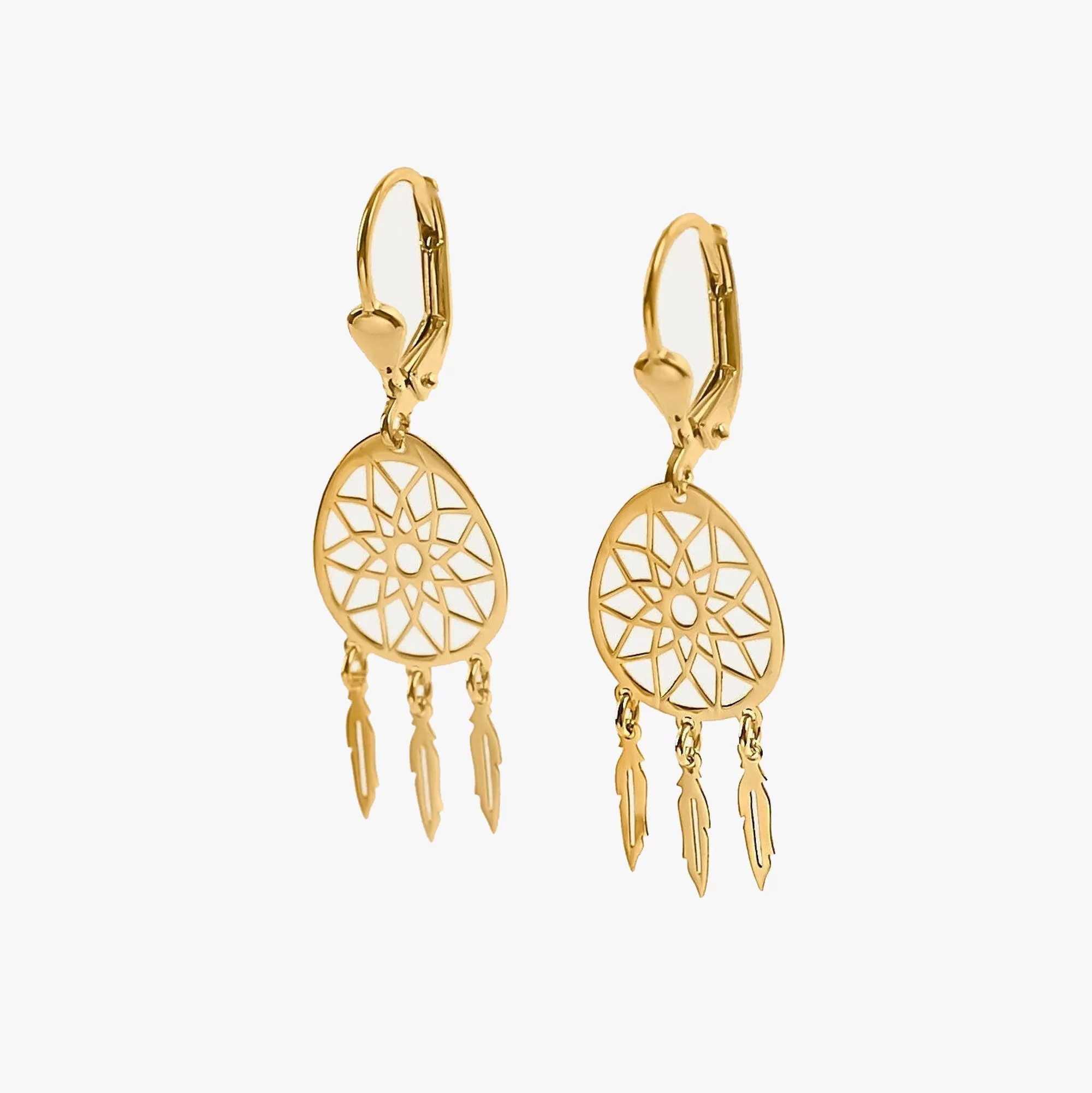 Dreamcatcher Leverback Earrings | 14K Solid Gold