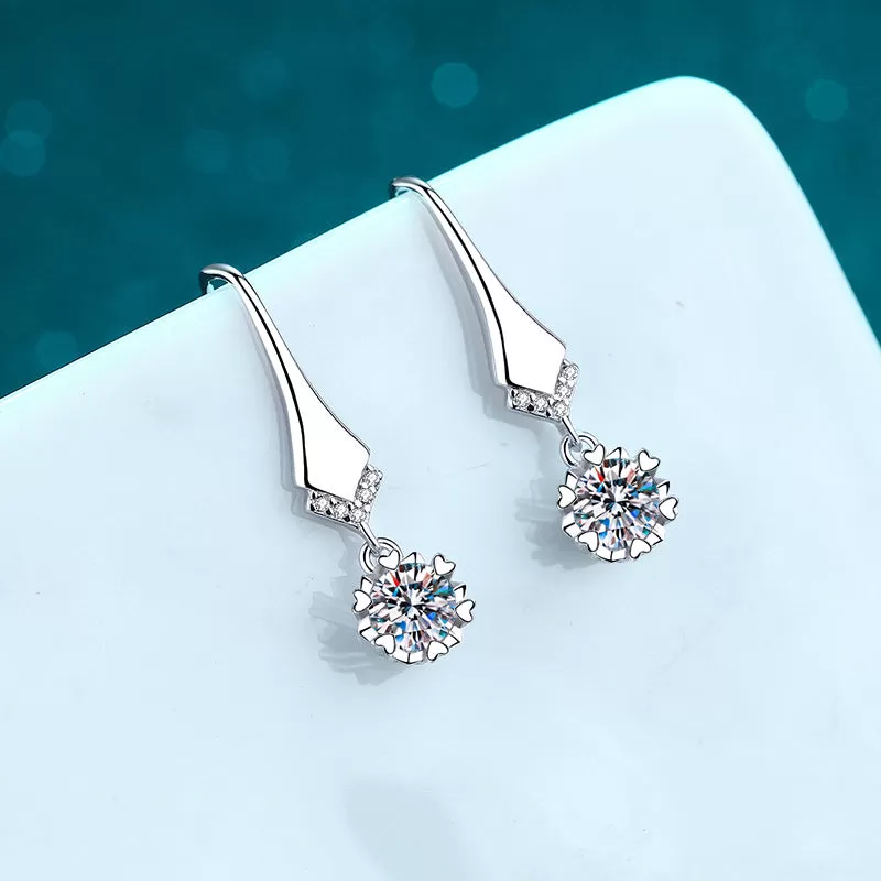 Elegant V-shaped Moissanite Earrings in Sterling Silver