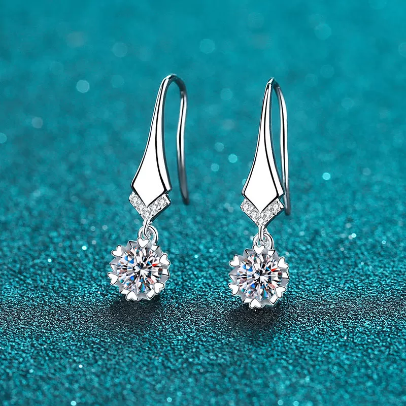 Elegant V-shaped Moissanite Earrings in Sterling Silver