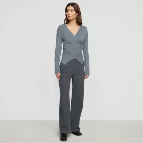 Eleni Contrast-Stitch Straight Leg Pant