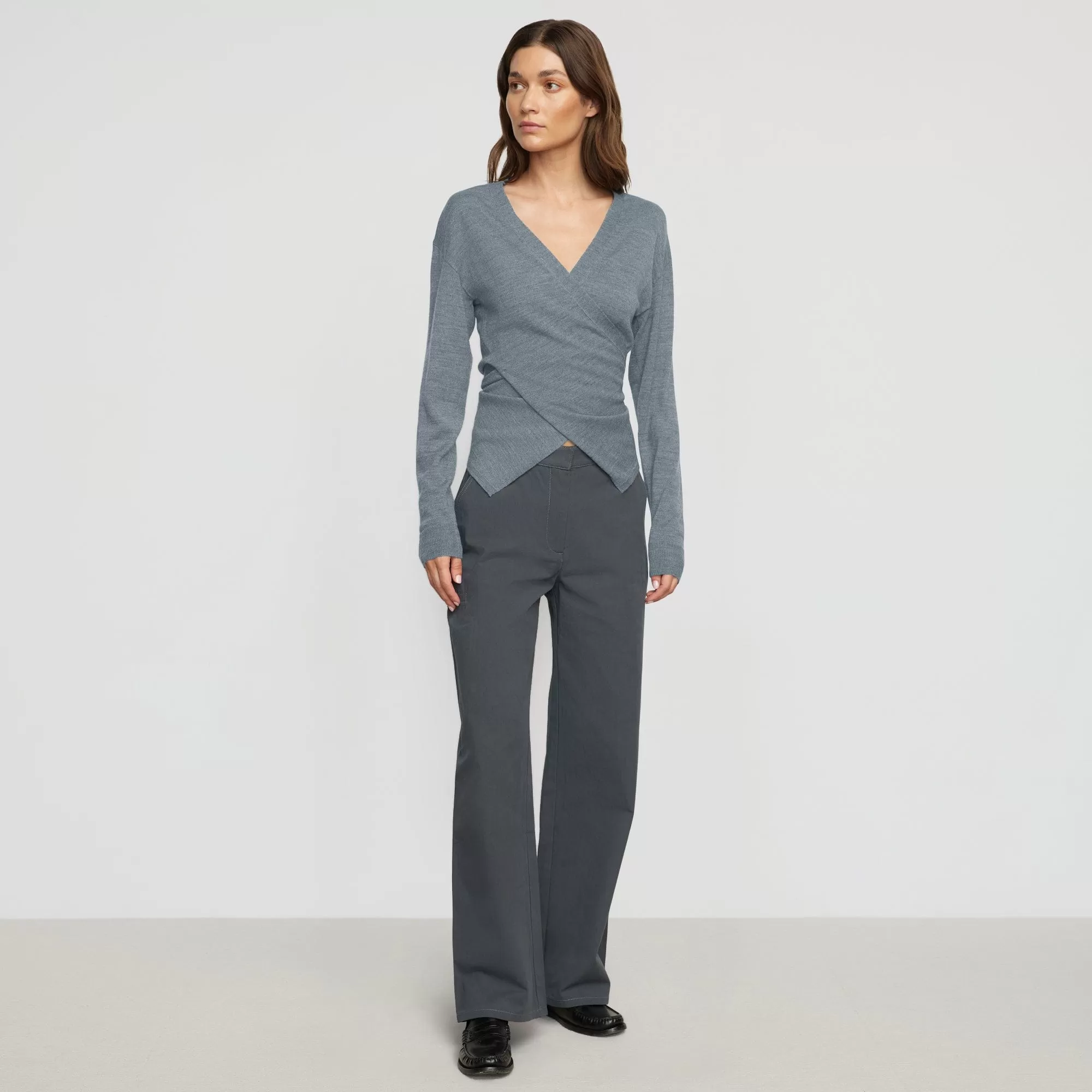 Eleni Contrast-Stitch Straight Leg Pant