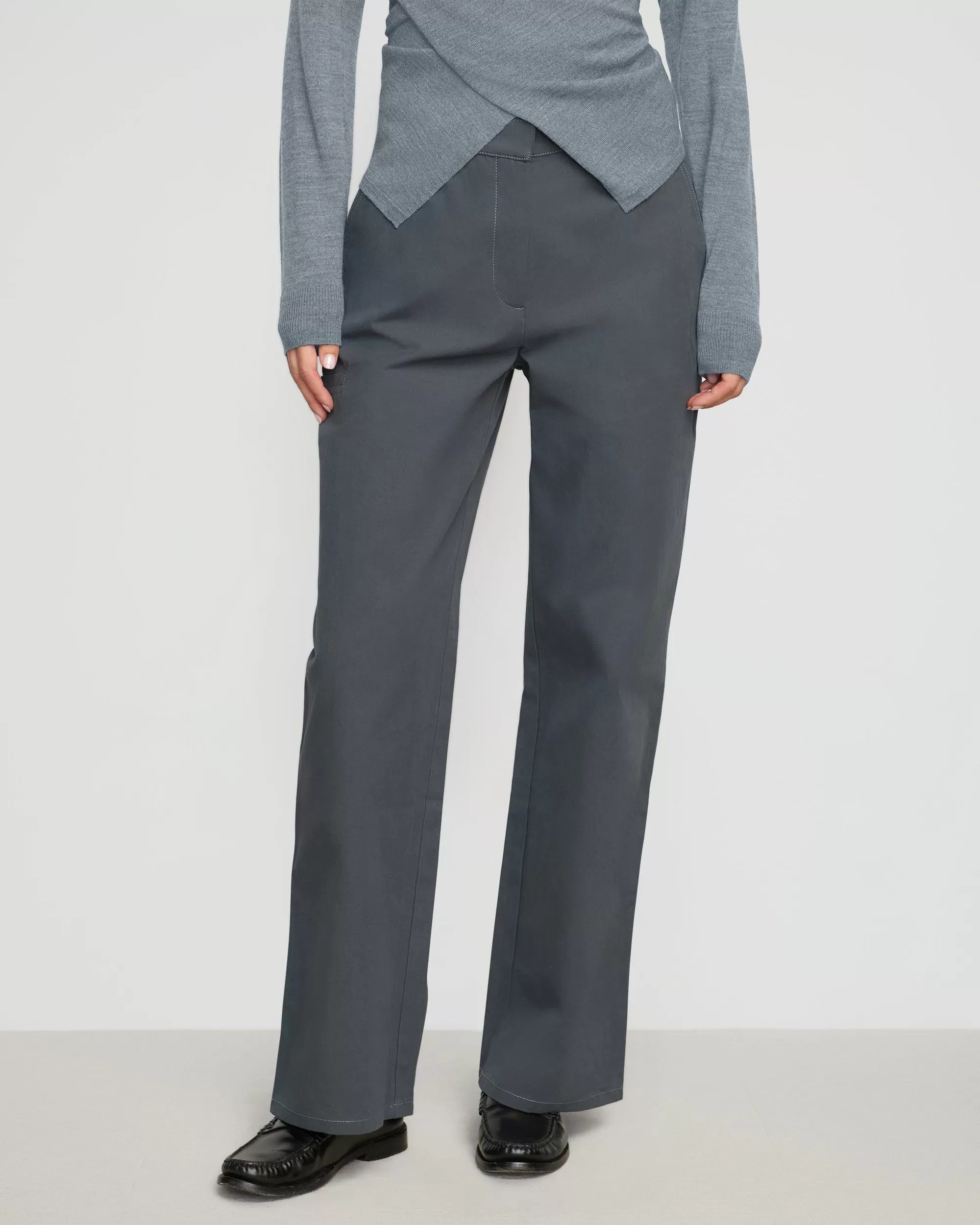 Eleni Contrast-Stitch Straight Leg Pant