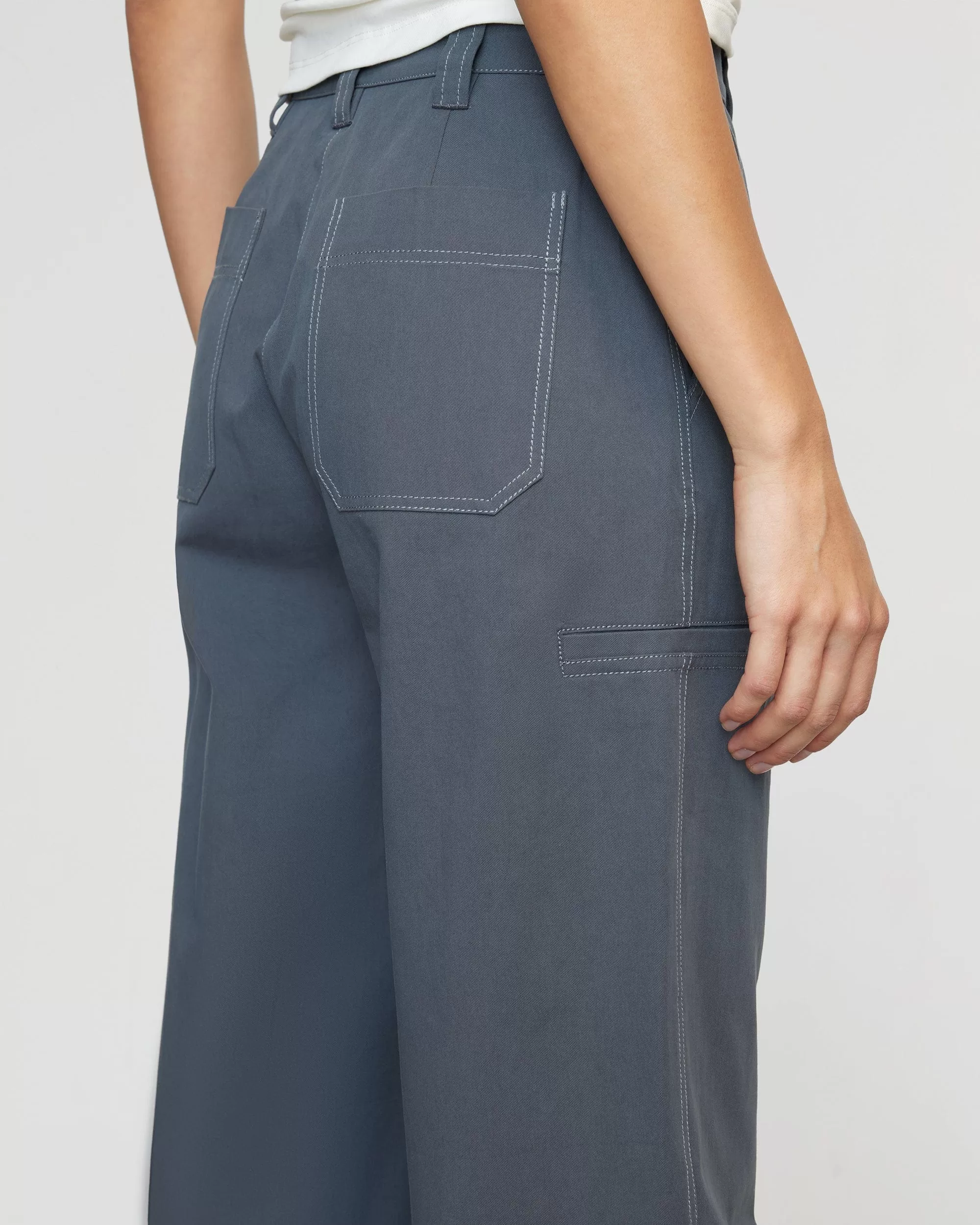 Eleni Contrast-Stitch Straight Leg Pant