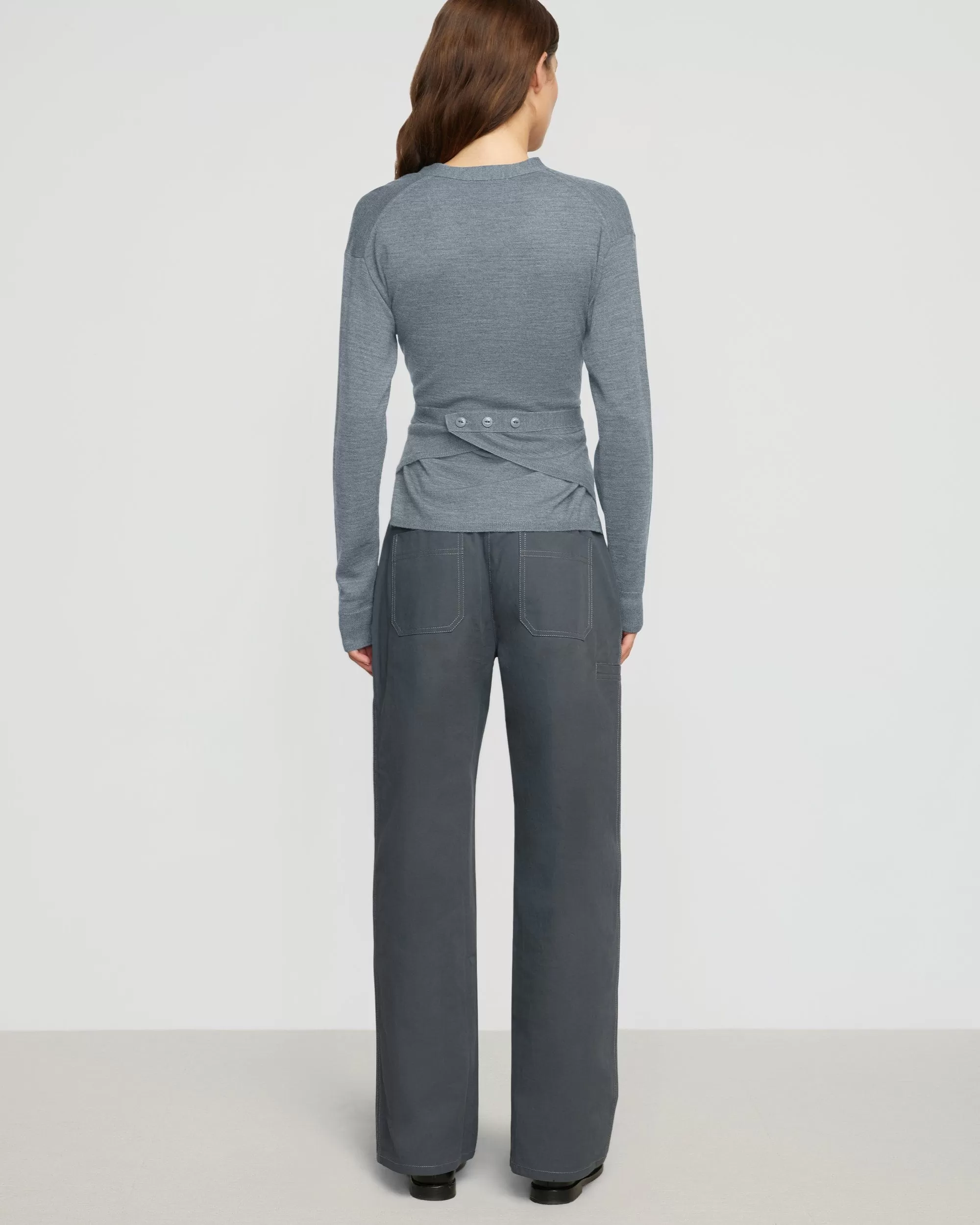 Eleni Contrast-Stitch Straight Leg Pant