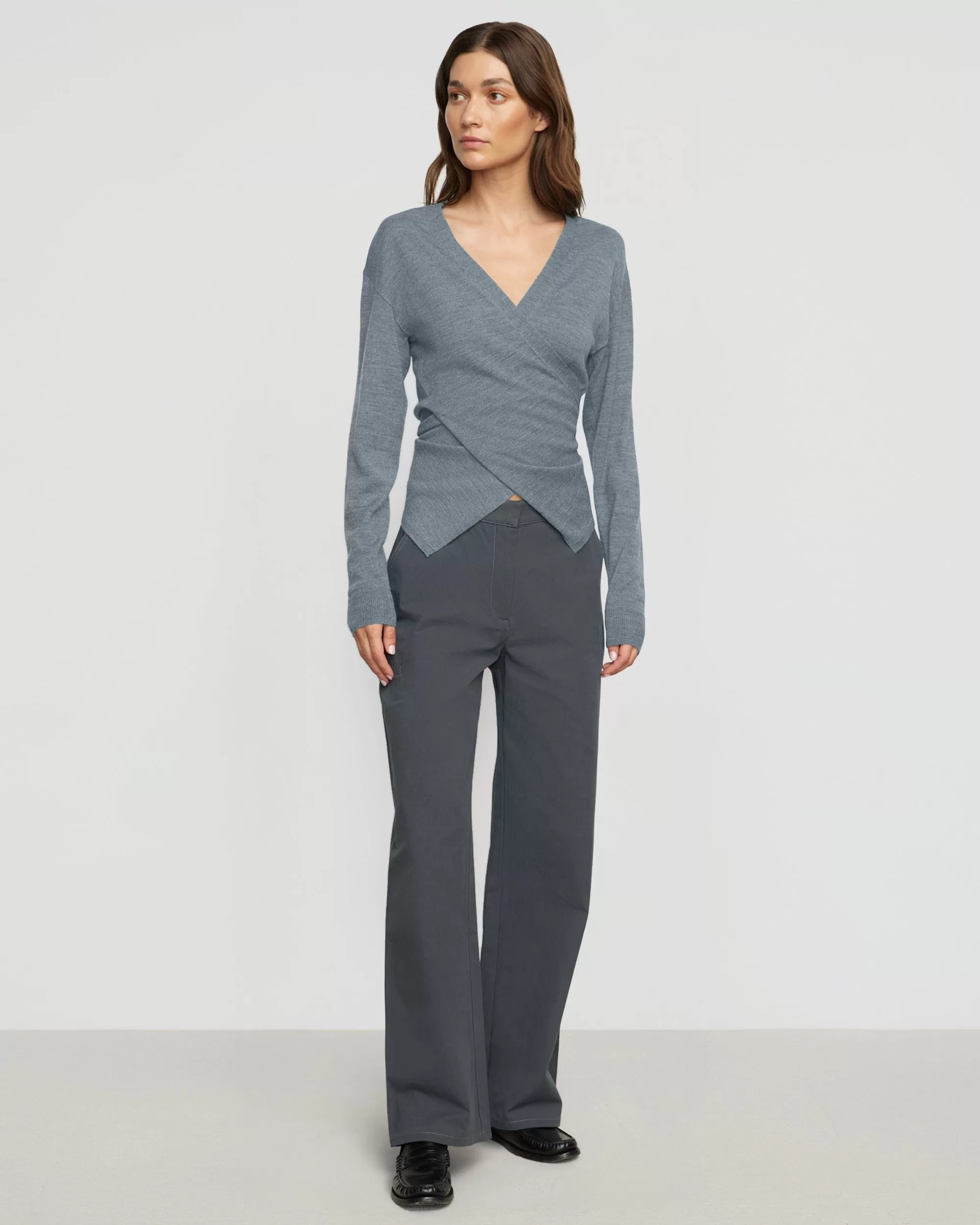 Eleni Contrast-Stitch Straight Leg Pant