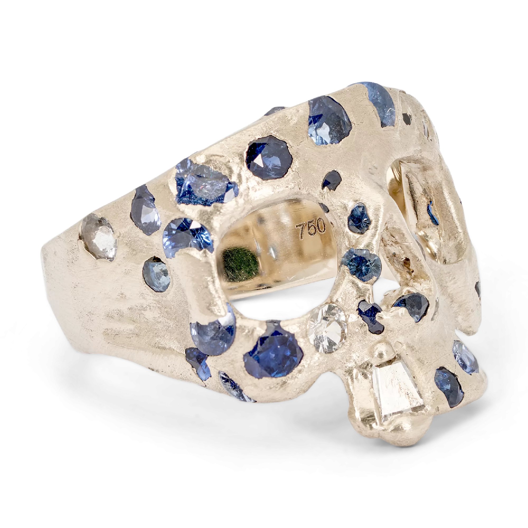 Extra Small Blue Confetti Skull Ring in White - Made to Order