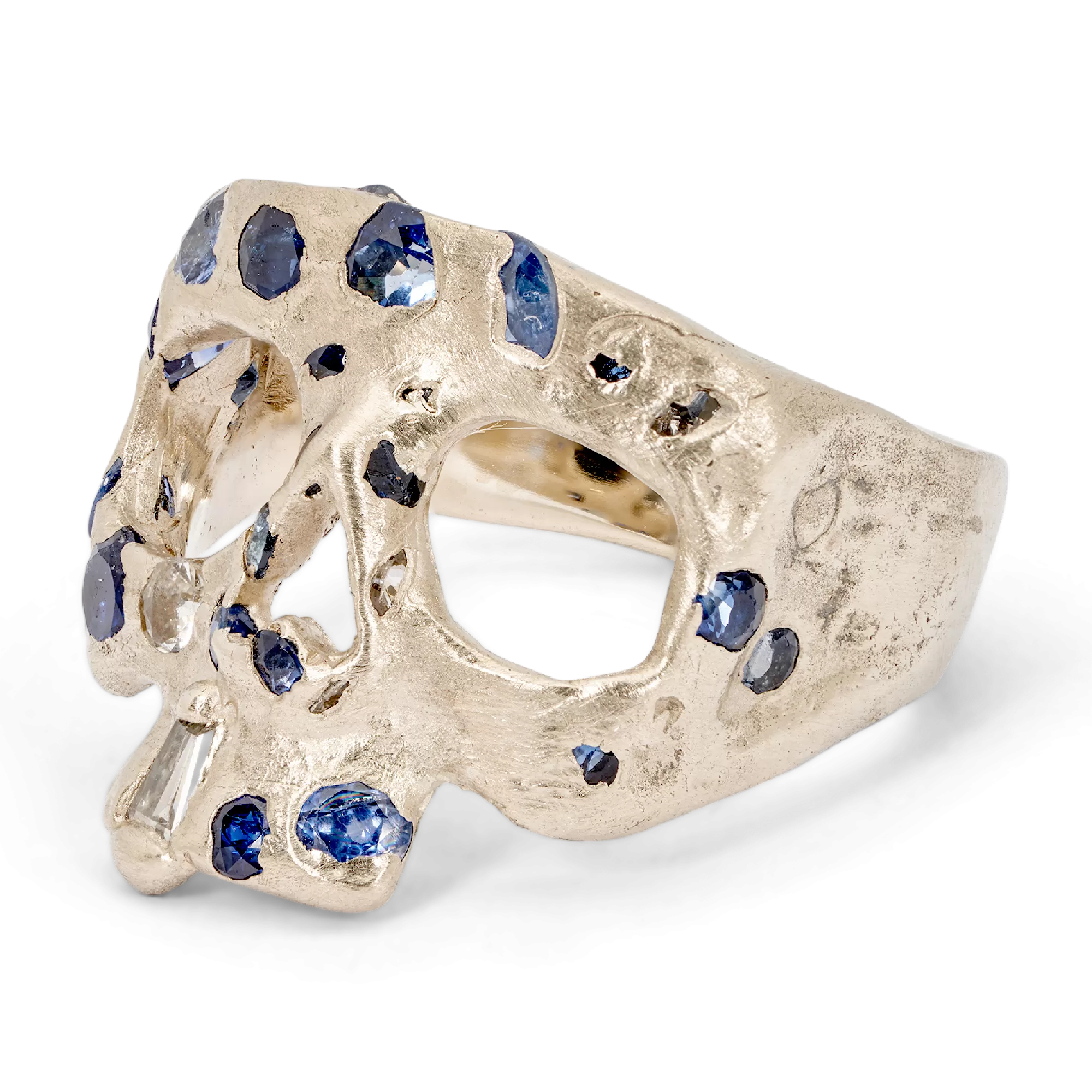 Extra Small Blue Confetti Skull Ring in White - Made to Order