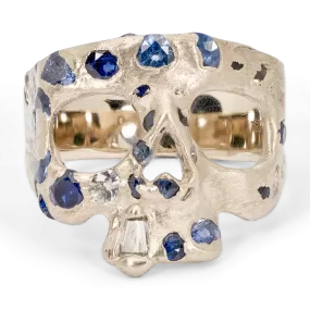 Extra Small Blue Confetti Skull Ring in White - Made to Order