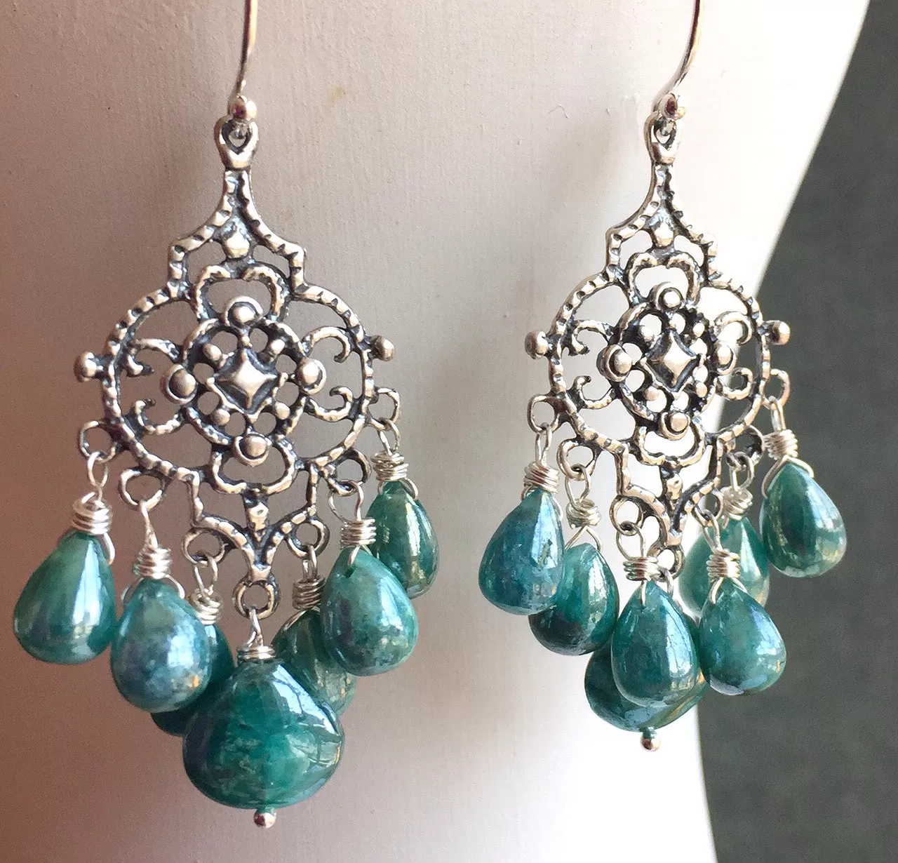 Filigree Earrings with Teal Silverite