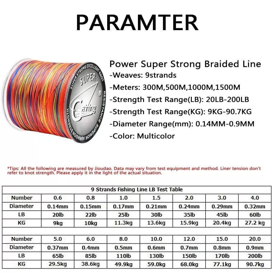 Fishing Wire Line 9 Strands 300m 500m 1000m 1500m Braid Wire Super Multicolor PE Braided  Strong Strength Fish Line 20LB-200LB