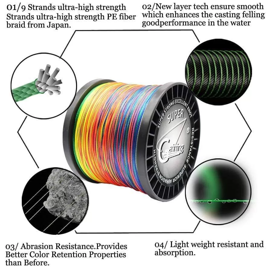 Fishing Wire Line 9 Strands 300m 500m 1000m 1500m Braid Wire Super Multicolor PE Braided  Strong Strength Fish Line 20LB-200LB