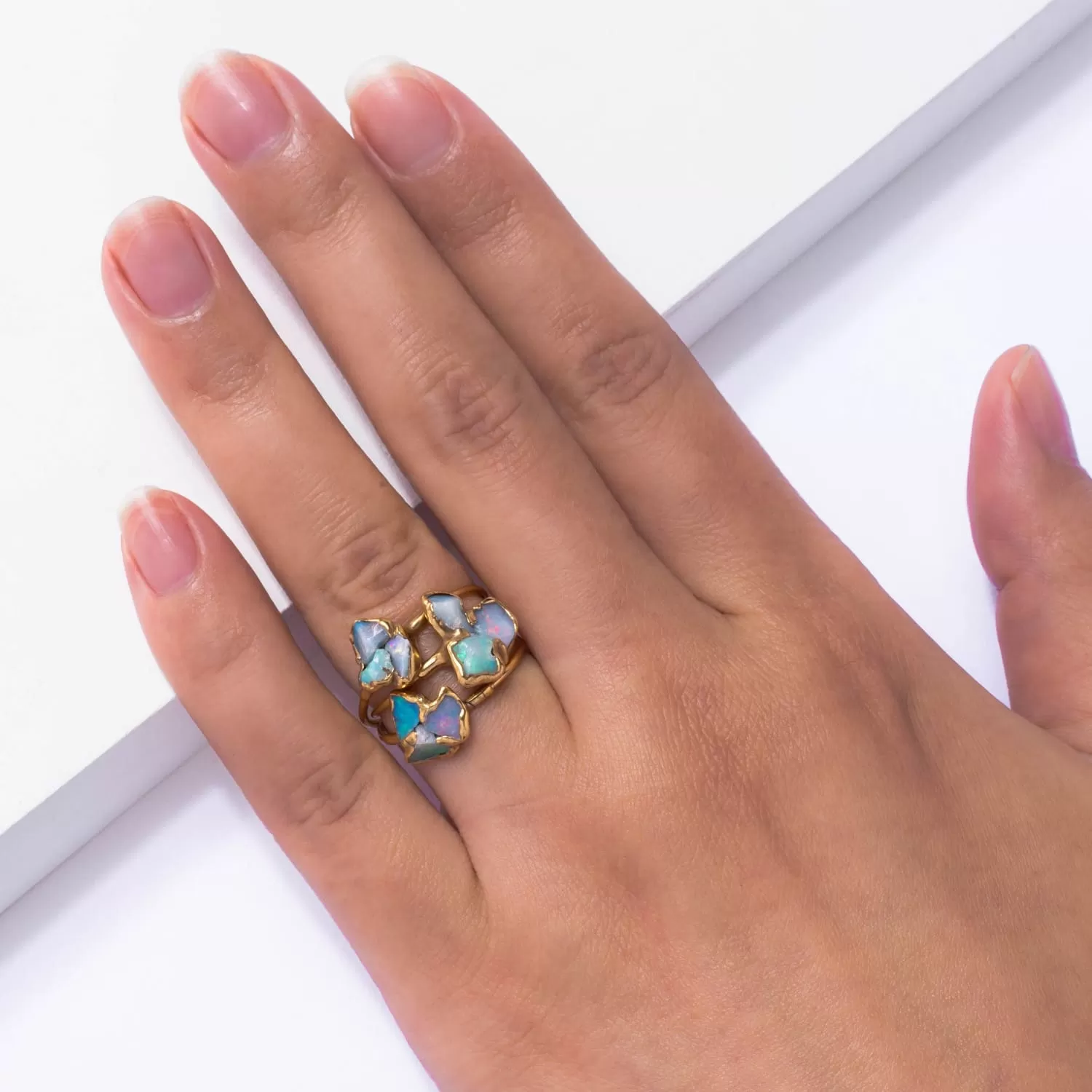 Fleur Three Stone Raw Australian Opal Cluster Ring