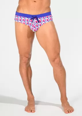 Freestyle Swim Brief w/ Removable Cup (Fuchsia Midnight Grid Wave)