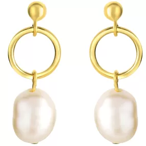 Freshwater Cultured Baroque Pearl Dangle Earrings in Yellow-Tone Sterling Silver