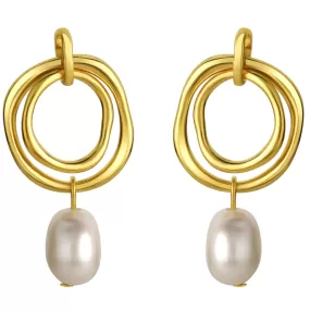 Freshwater Cultured Pearl Ring Drop Earrings in Yellow-Tone Sterling Silver