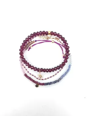 Gemstone bracelets - purple & gold