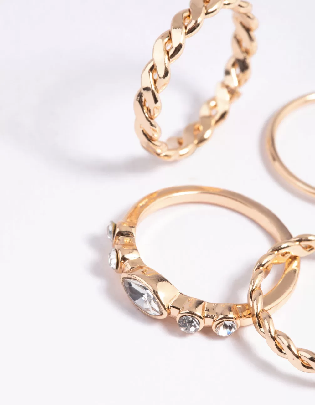 Gold Diamante Twisted Ring Stack 4-Pack