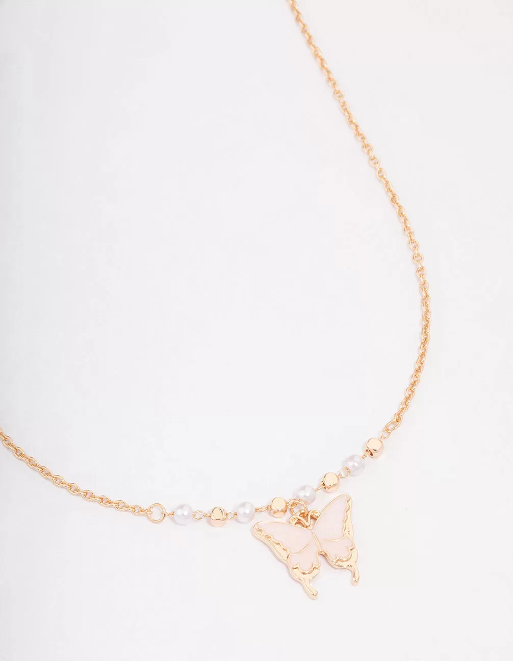 Gold Pearl Butterfly Short Necklace