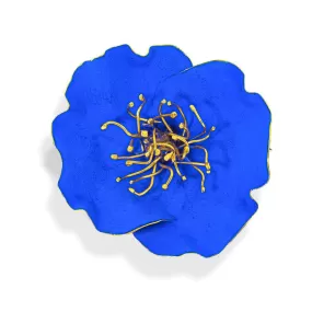 Handmade Gold Plated Royal Blue Poppy Flower Brooch