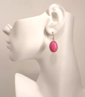 Hot Pink Jade Single Gem Drop Hook Earrings