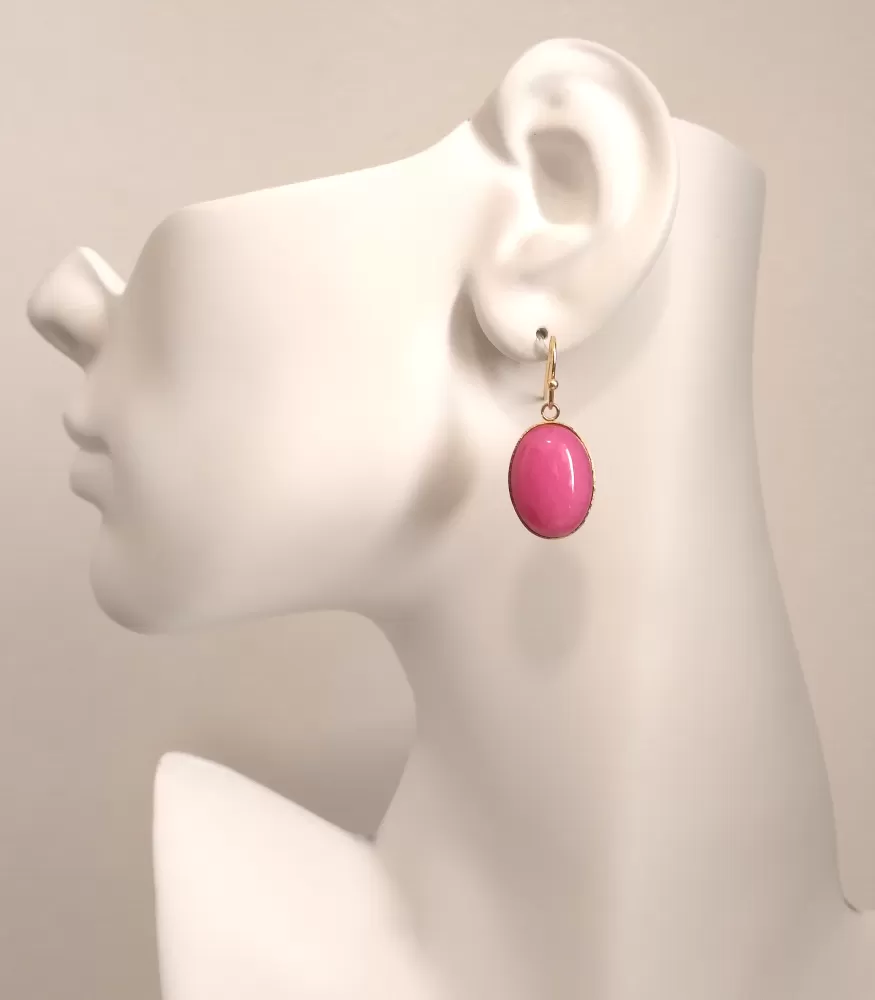 Hot Pink Jade Single Gem Drop Hook Earrings