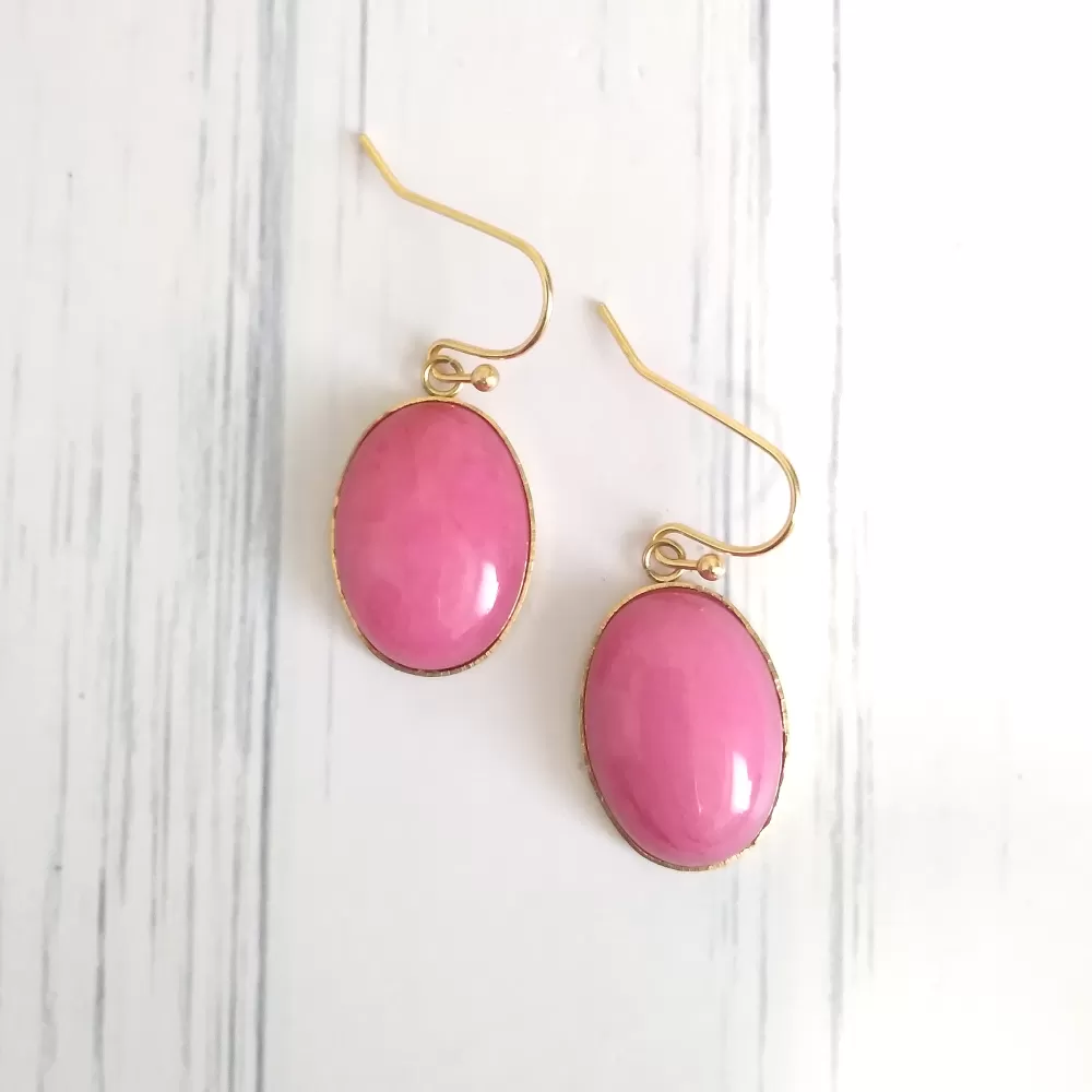 Hot Pink Jade Single Gem Drop Hook Earrings