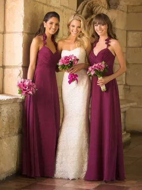 Hot-selling Spaghetti Straps V-neck Fuchsia Bridesmaid Dress Ruched