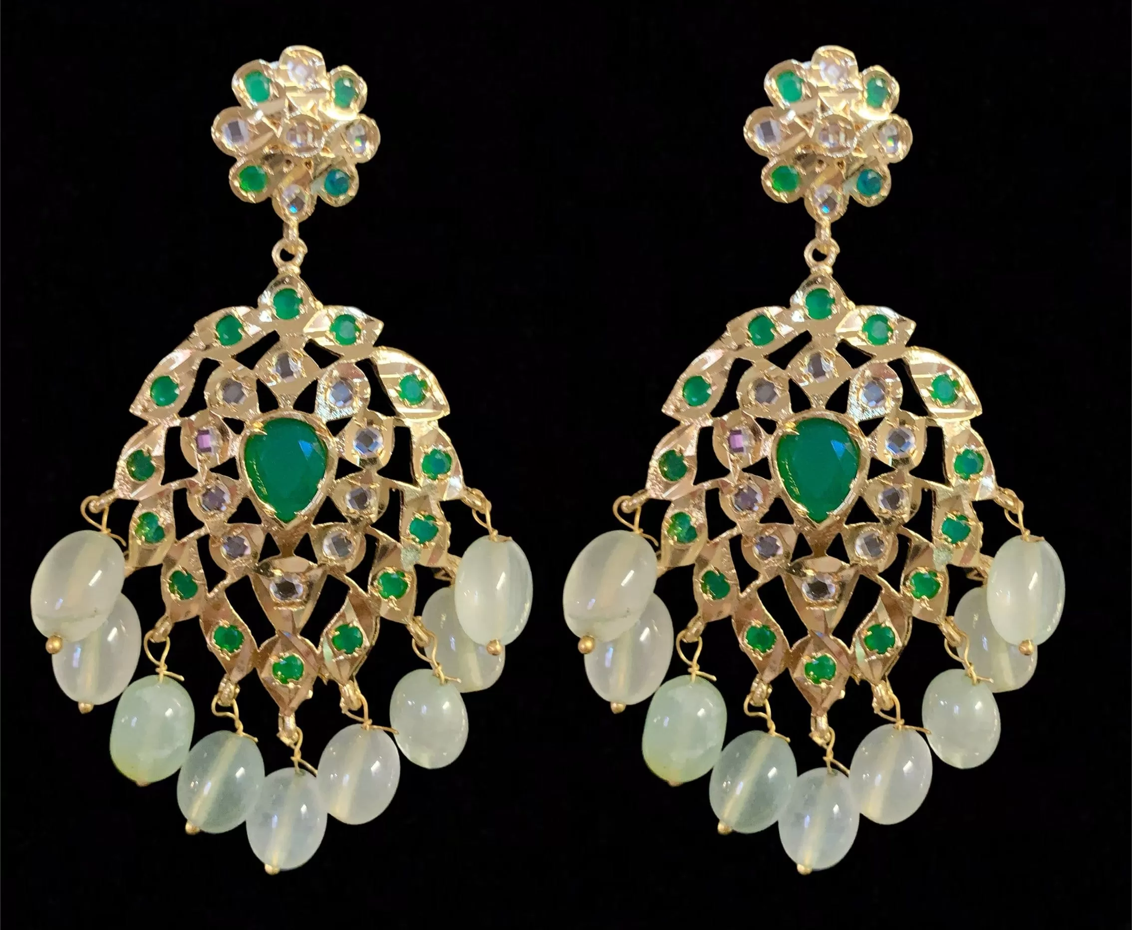 Hyderabadi asif jaahi haar in light green beads (SHIPS IN 4 WEEKS )