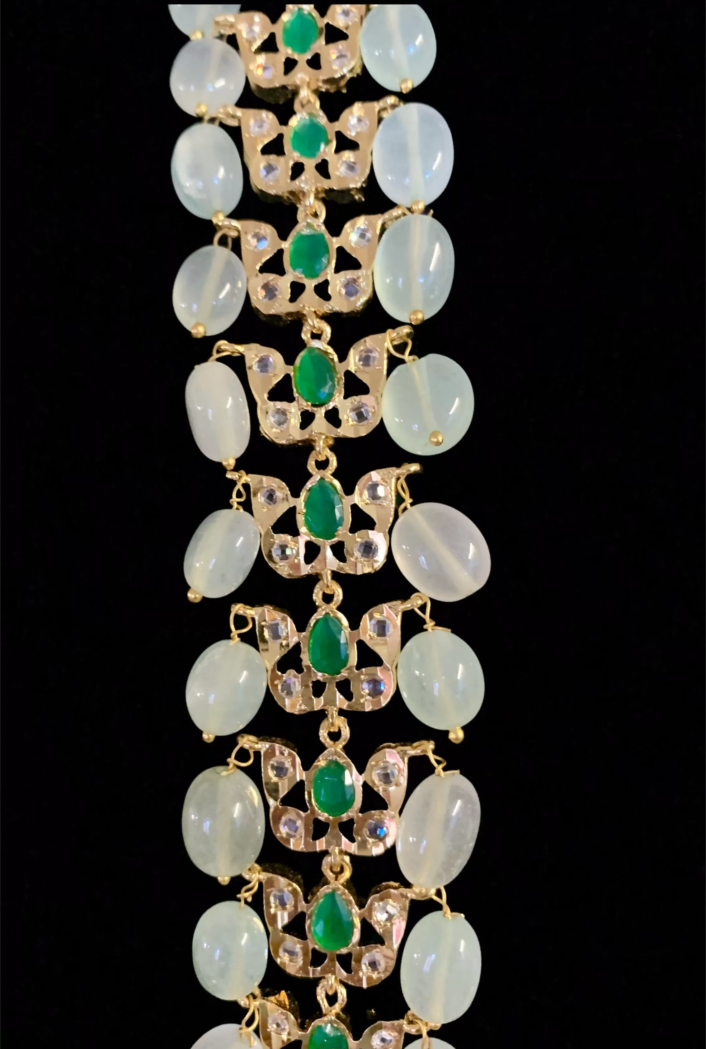 Hyderabadi asif jaahi haar in light green beads (SHIPS IN 4 WEEKS )