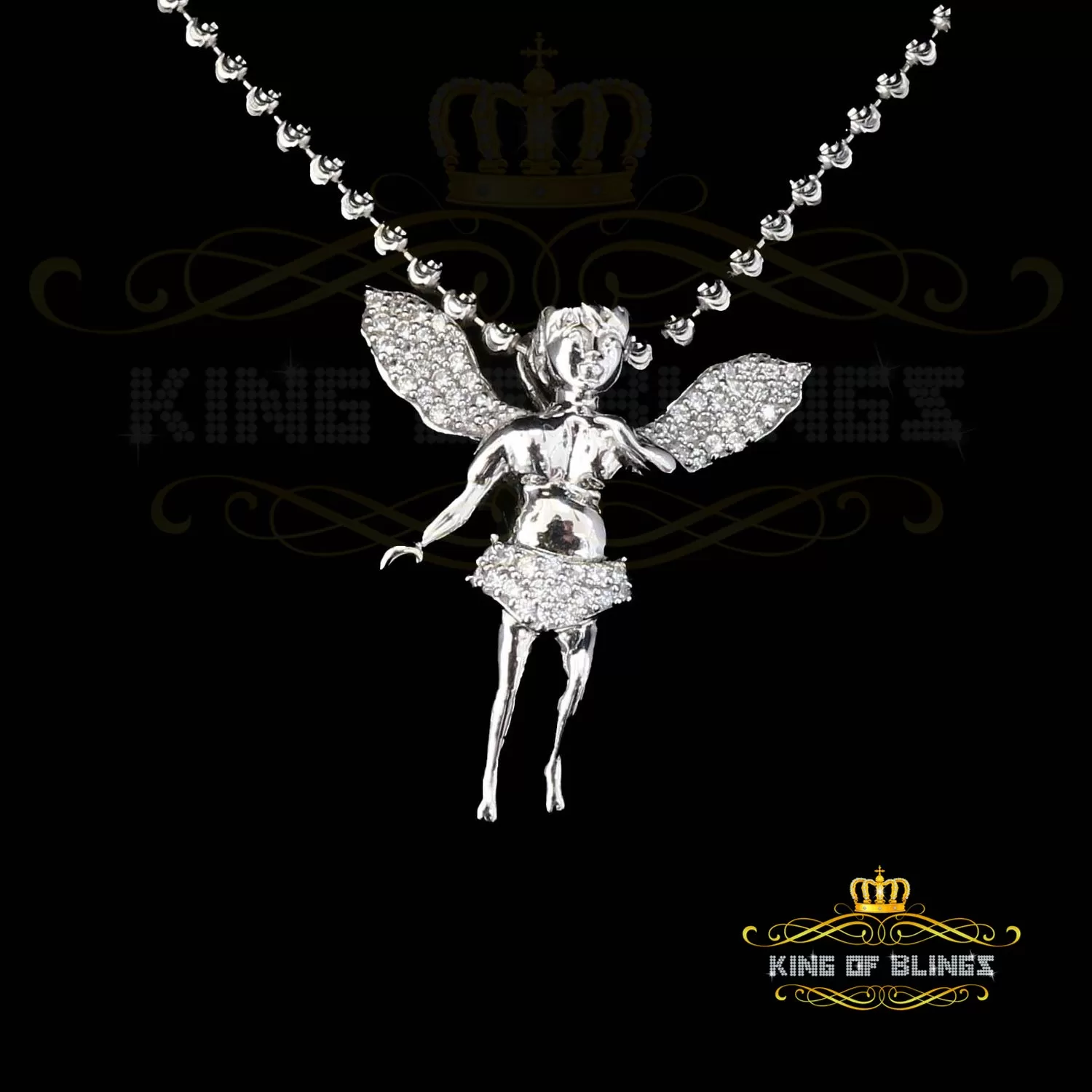 King Of Bling's White 925 Silver ANGEL Type Of Shape Size of Pendant With 0.70ct Cubic Zirconia