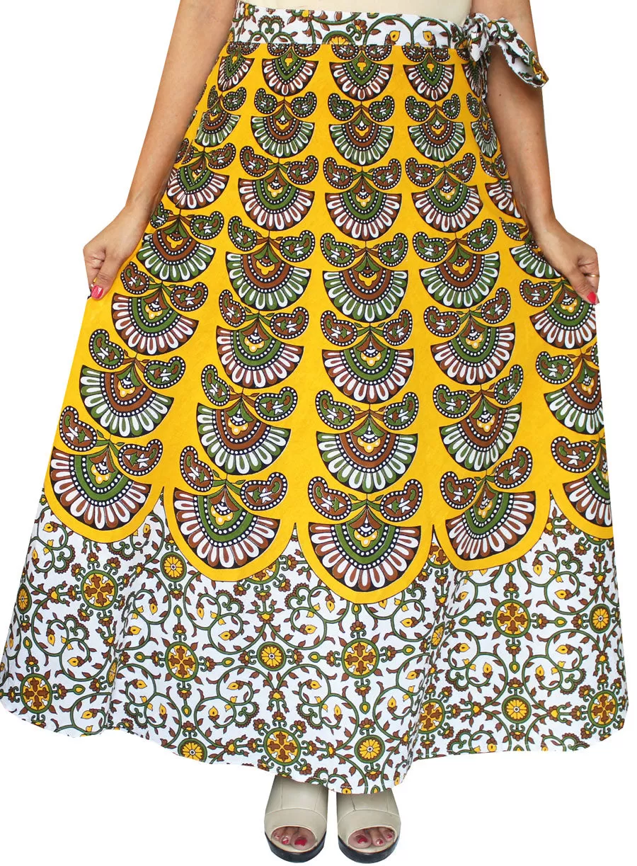 Long Cotton Women's Wrap Around Skirts from India (Yellow, One Size)