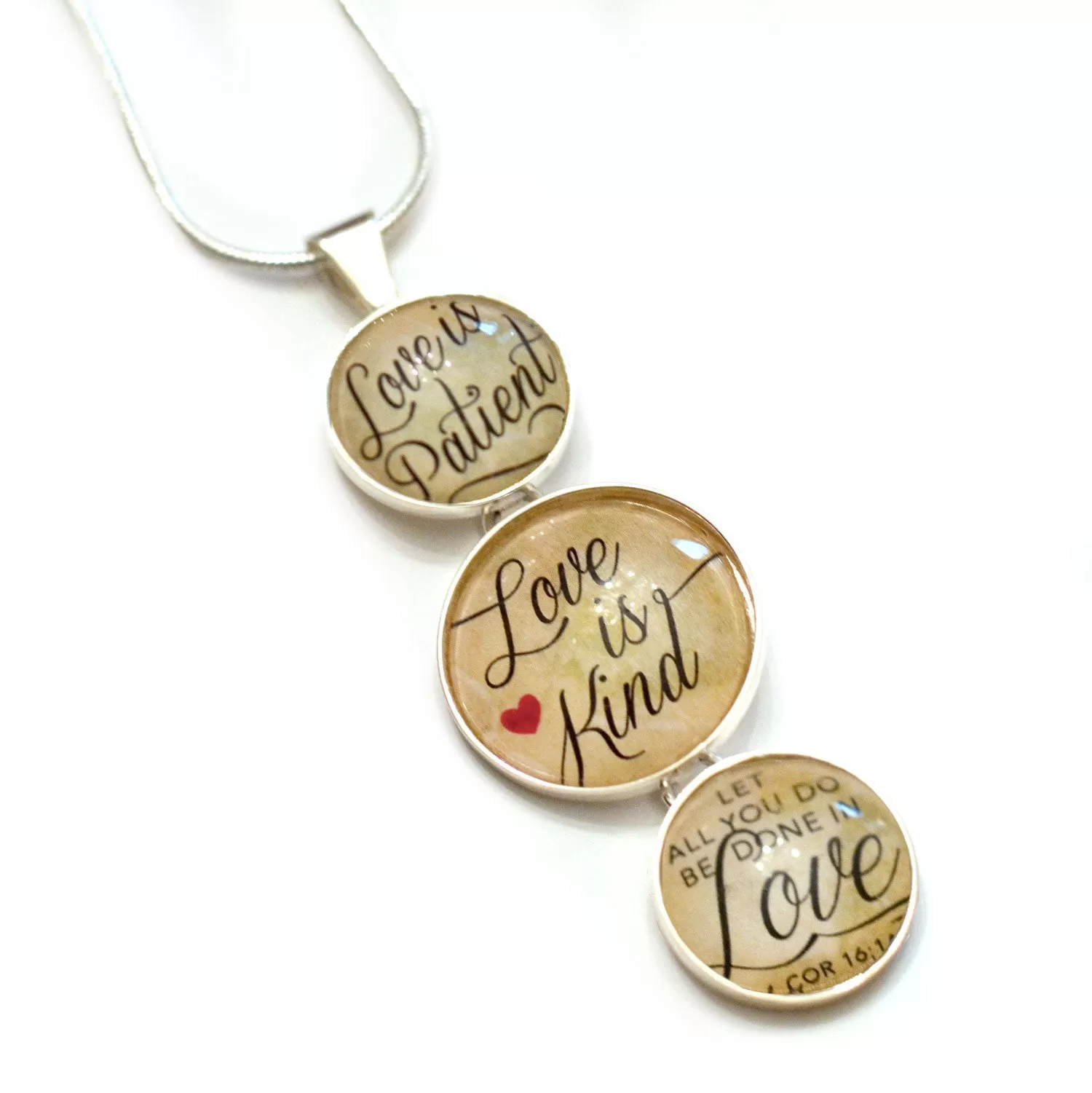 Love is Patient, Love is Kind 1 Corinthians Scripture Silver-Plated 3-Tiered Pendant Necklace