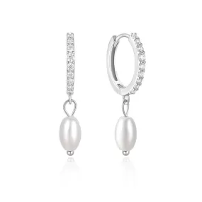 Luxury Cubic Zircon Huggie Hoop Earrings with Pearl Pendant