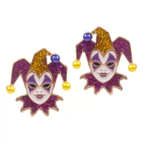 Mardi Gras Glittered Jester Pierrot Stud Earrings