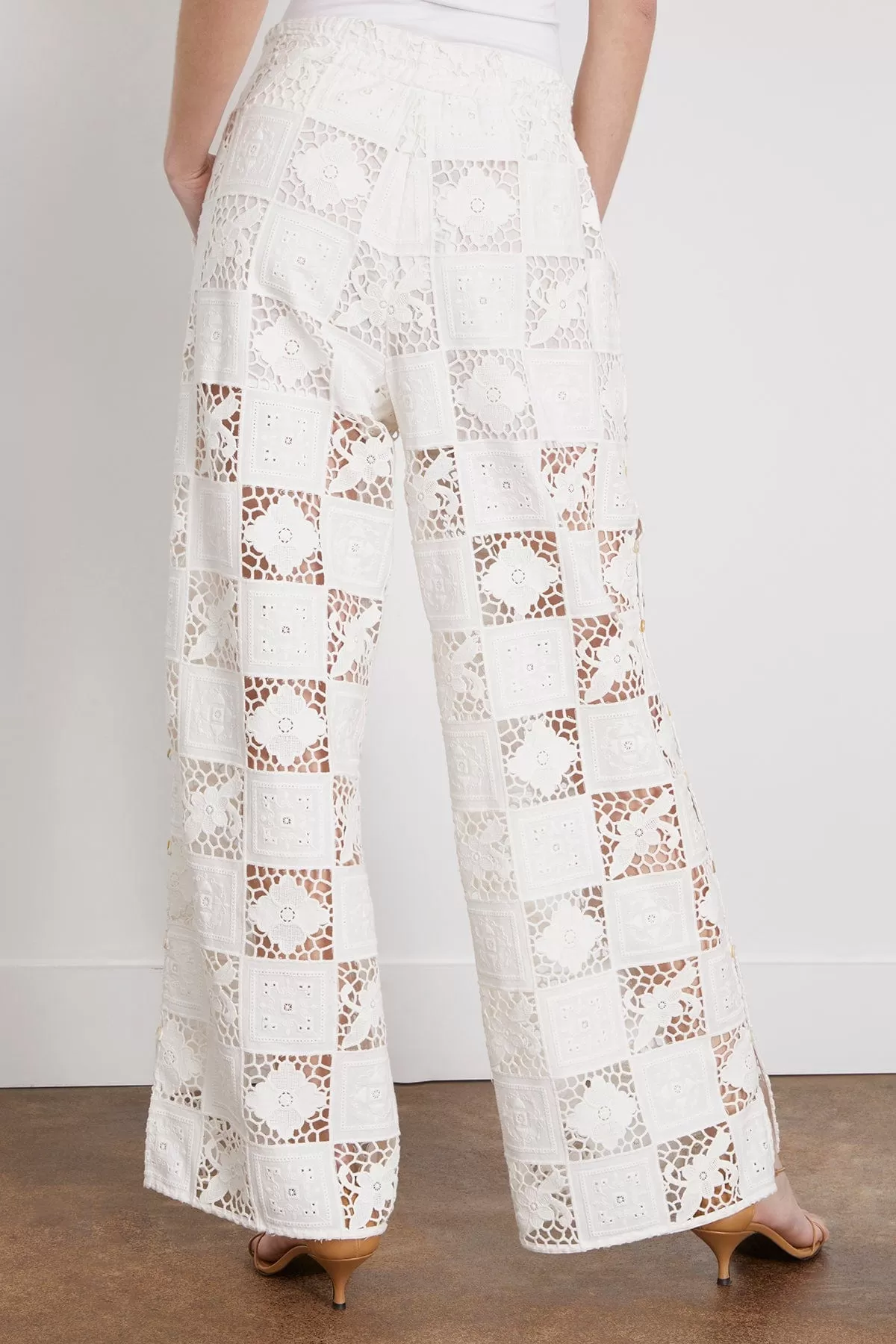 Melia Embroidery Pant in White