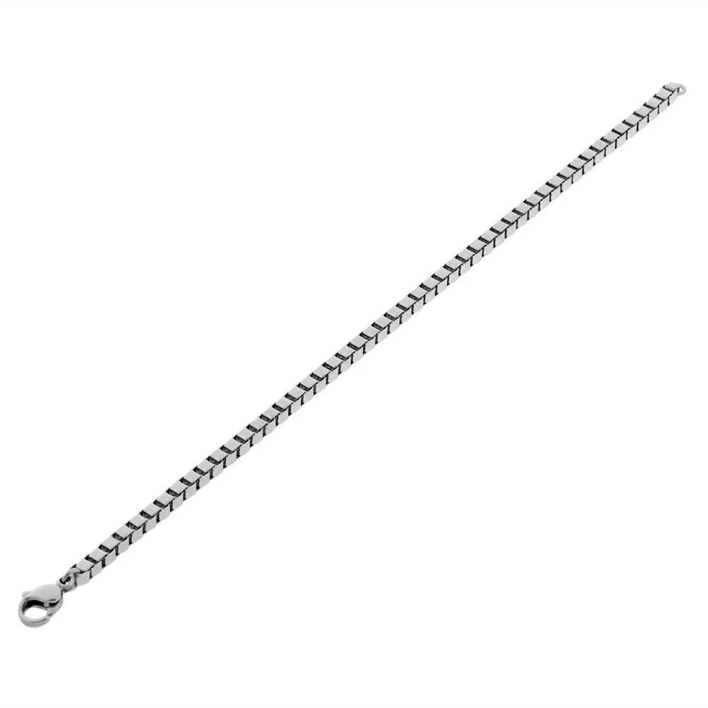 Men's 925 Sterling Silver Box Link Chain Bracelet 3mm 21cm