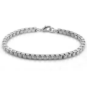 Men's 925 Sterling Silver Box Link Chain Bracelet 3mm 21cm