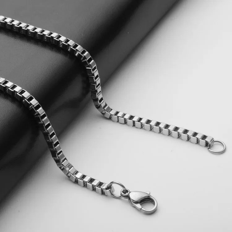 Men's 925 Sterling Silver Box Link Chain Bracelet 3mm 21cm