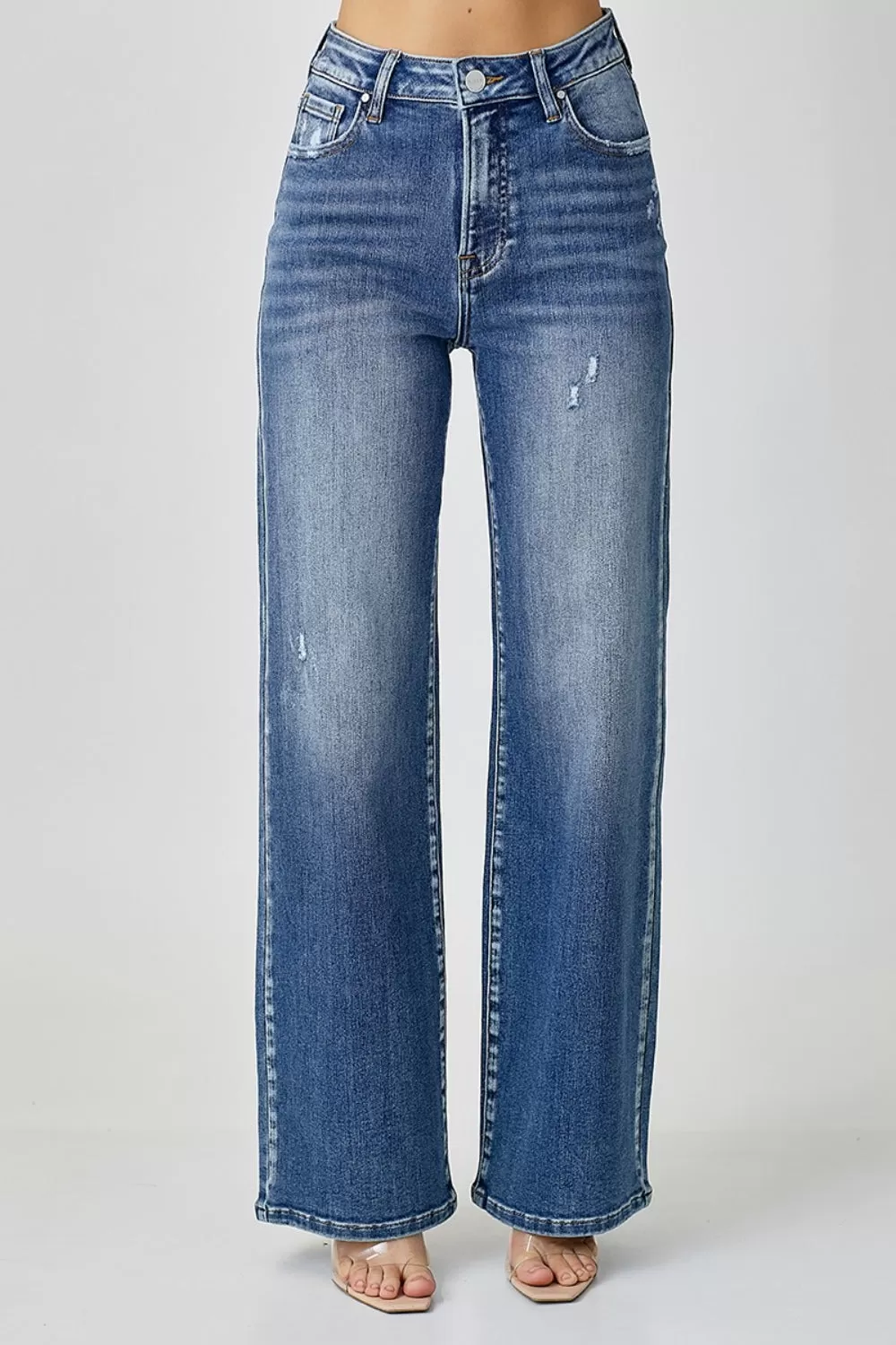 Mid Washed High Waist Wide Leg Jeans