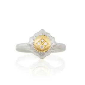 Mixed Metal East & West Charm Ring with Diamonds