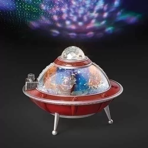 Musical UFO Space Ship with Rotating Santa and Reindeer Swirl LED Snow Globe