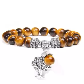 Natural Tiger Eye Stone Tree of Life Bracelets