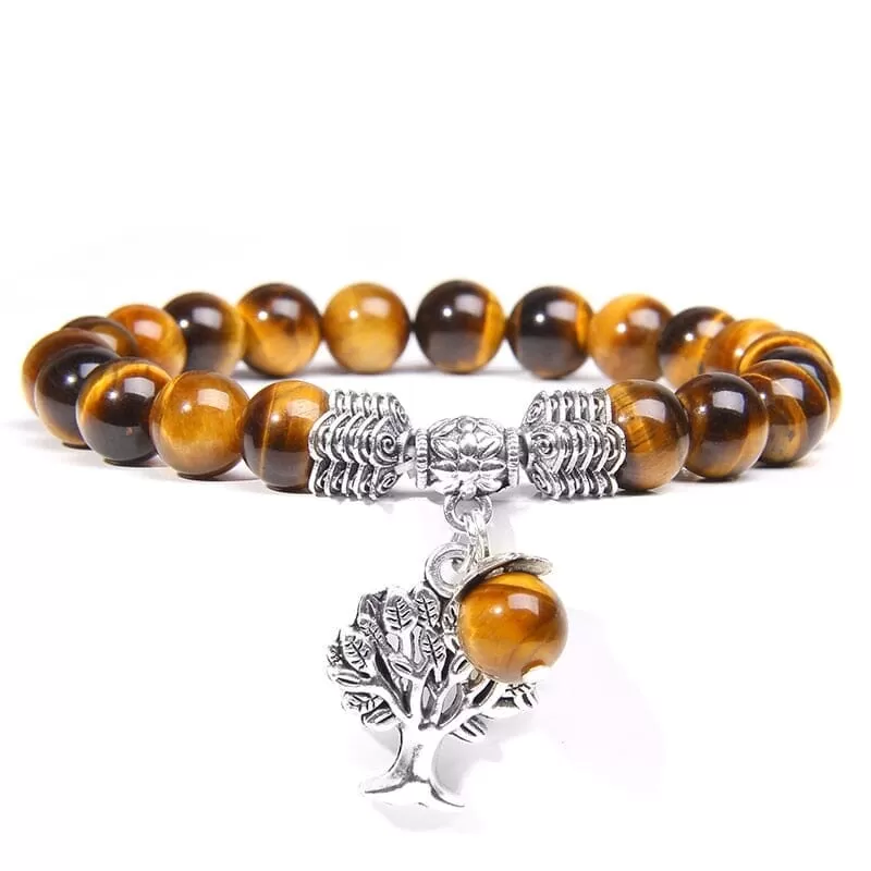 Natural Tiger Eye Stone Tree of Life Bracelets