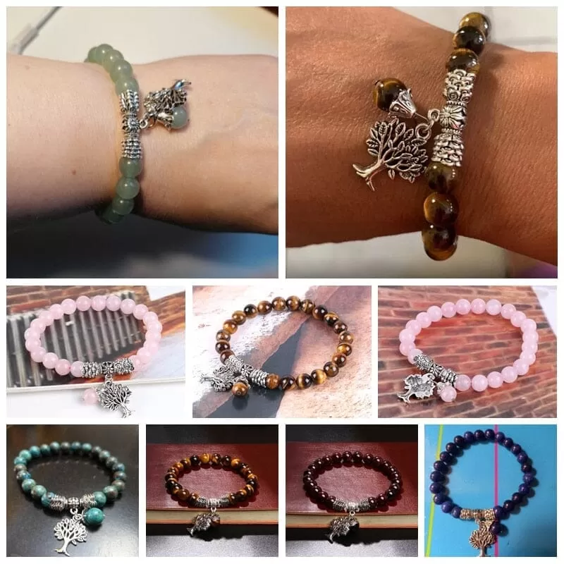 Natural Tiger Eye Stone Tree of Life Bracelets