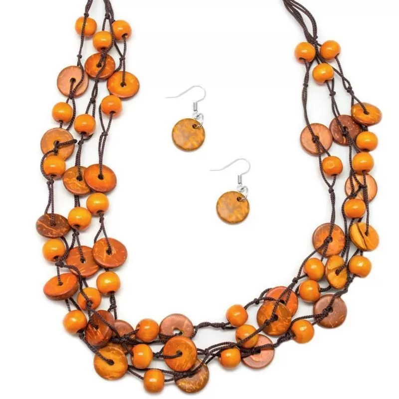 Of Your Own Accord Orange Wood Bead Necklace