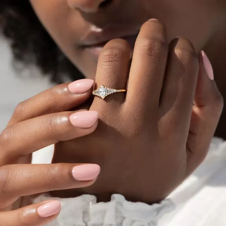 ORDER ONLY: Dainty Deco Marquise Diamond Ring with Baguette Diamonds