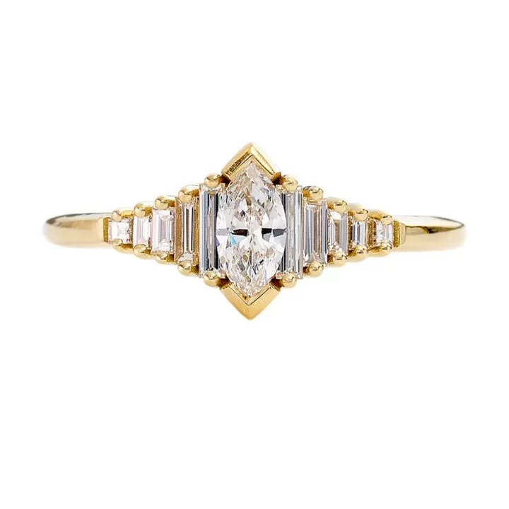 ORDER ONLY: Dainty Deco Marquise Diamond Ring with Baguette Diamonds